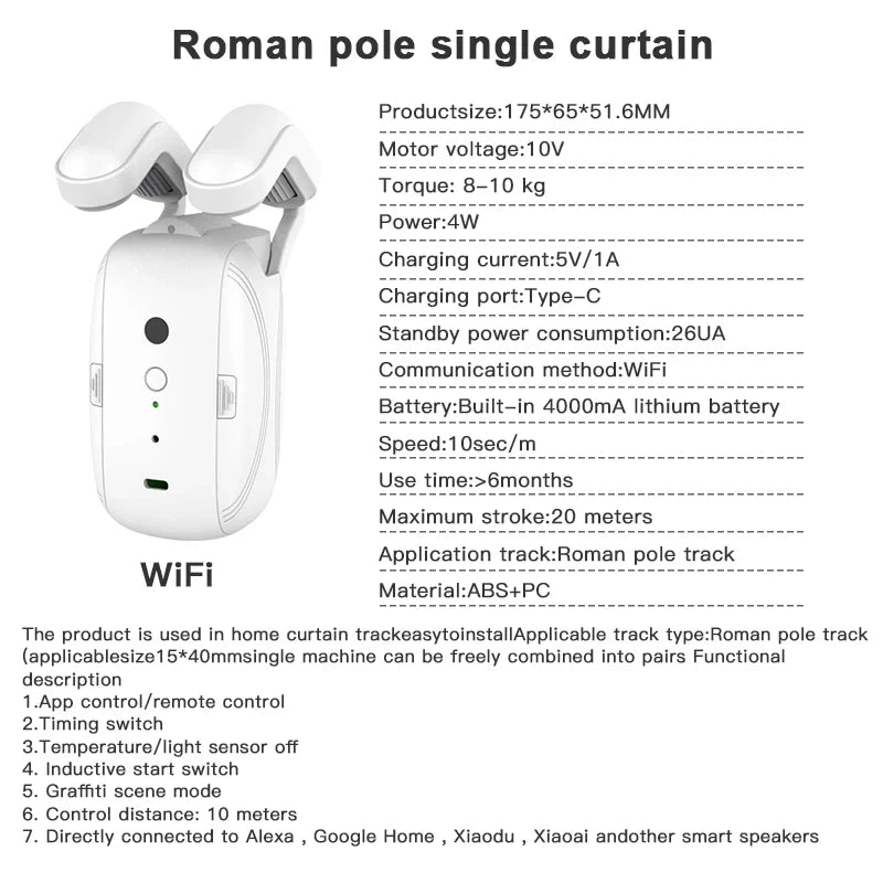 WIFI/BL Smart Curtain Robot Motor Smart Curtain Opener Roman Rod Rail Automatic Curtain Electric Curtain Robot Remote Control