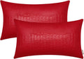 Faux Leather Pillow Covers 12 X 20 Inches, Christmas Red Leather Pillow Covers Pack of 2, Crocodile Leather Decorative Lumbar Throw Pillows for Living Room Couch Bed Sofa Home