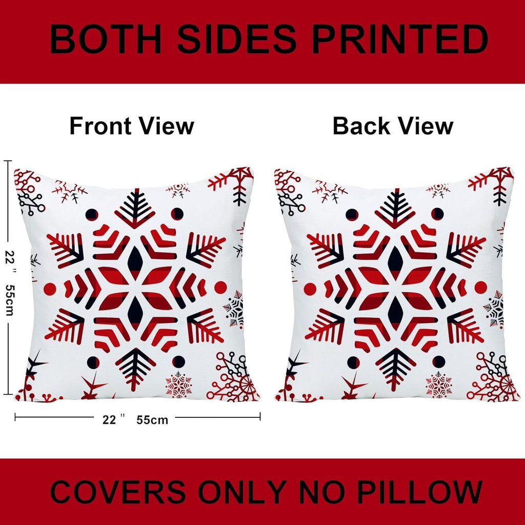 Set of 4 Happy Winter Snowflake Merry Christmas Tree Red Castle Deer with Snowman Velvet Throw Pillow Case Cushion Cover Decorative for Sofa Living Room Square 22X22 Inches