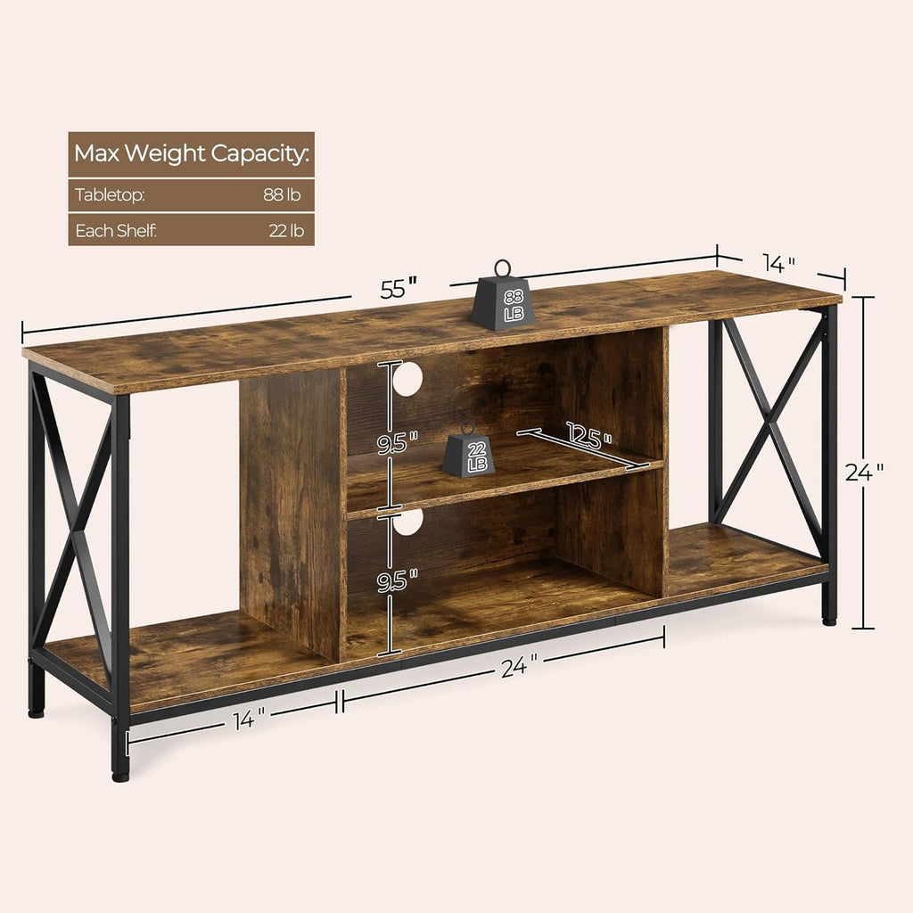 TV Stand for Tvs up to 65 Inches, Console Table with Shelves, Farmhouse Media Entertainment Center for Living Room, Rustic Brown