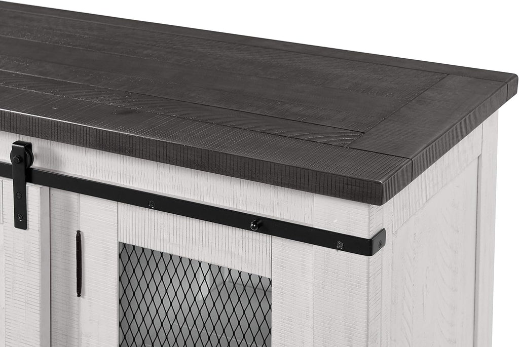 Martin Svensson Home 65" Solid Pine Wood Entertainment Center with Storage. Rustic TV Stand for Tvs up to 70." Sliding Doors, Adjustable Shelves & Cable Management – White and Grey Finish