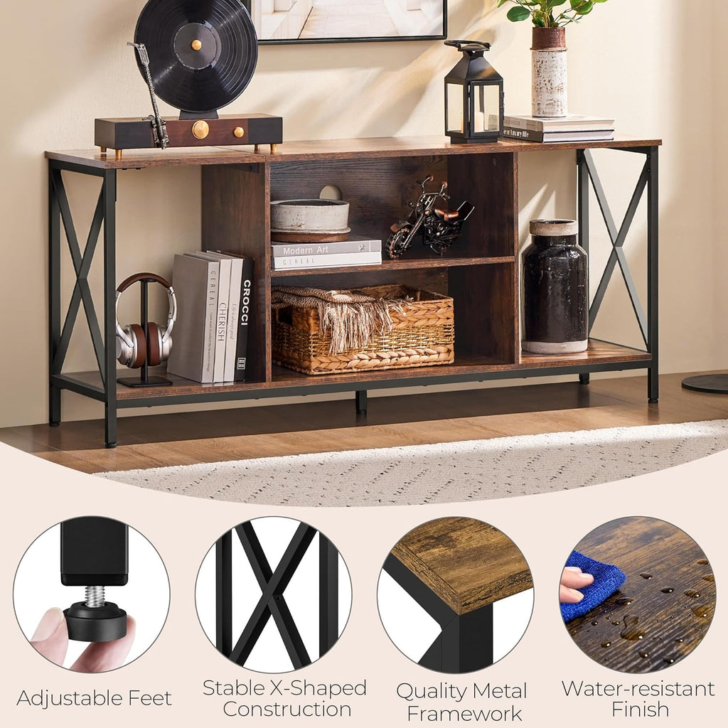 TV Stand for Tvs up to 65 Inches, Console Table with Shelves, Farmhouse Media Entertainment Center for Living Room, Rustic Brown