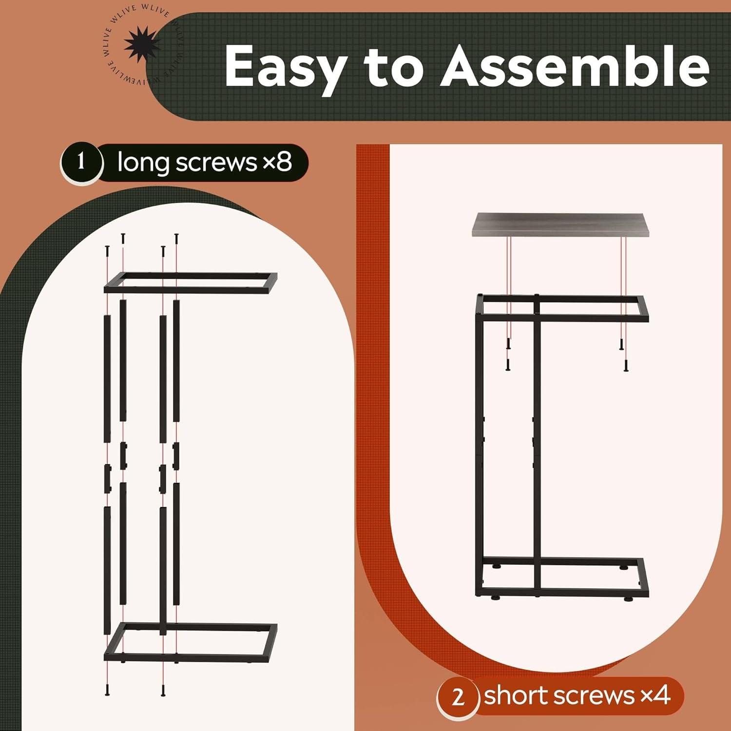 Small Side Table, C Shaped End Table for Couch, Sofa and Bed, Tv Tray Table That Slides under for Living Room, Bedroom, Bedside, Gray and Black