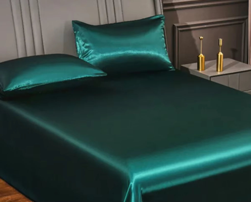 Satin Silk Bed Sheets for Summer Plain Flat Sheet for Double Bed Twin/Full/Queen/King Size Bed Linen (Pillowcase Need Order)