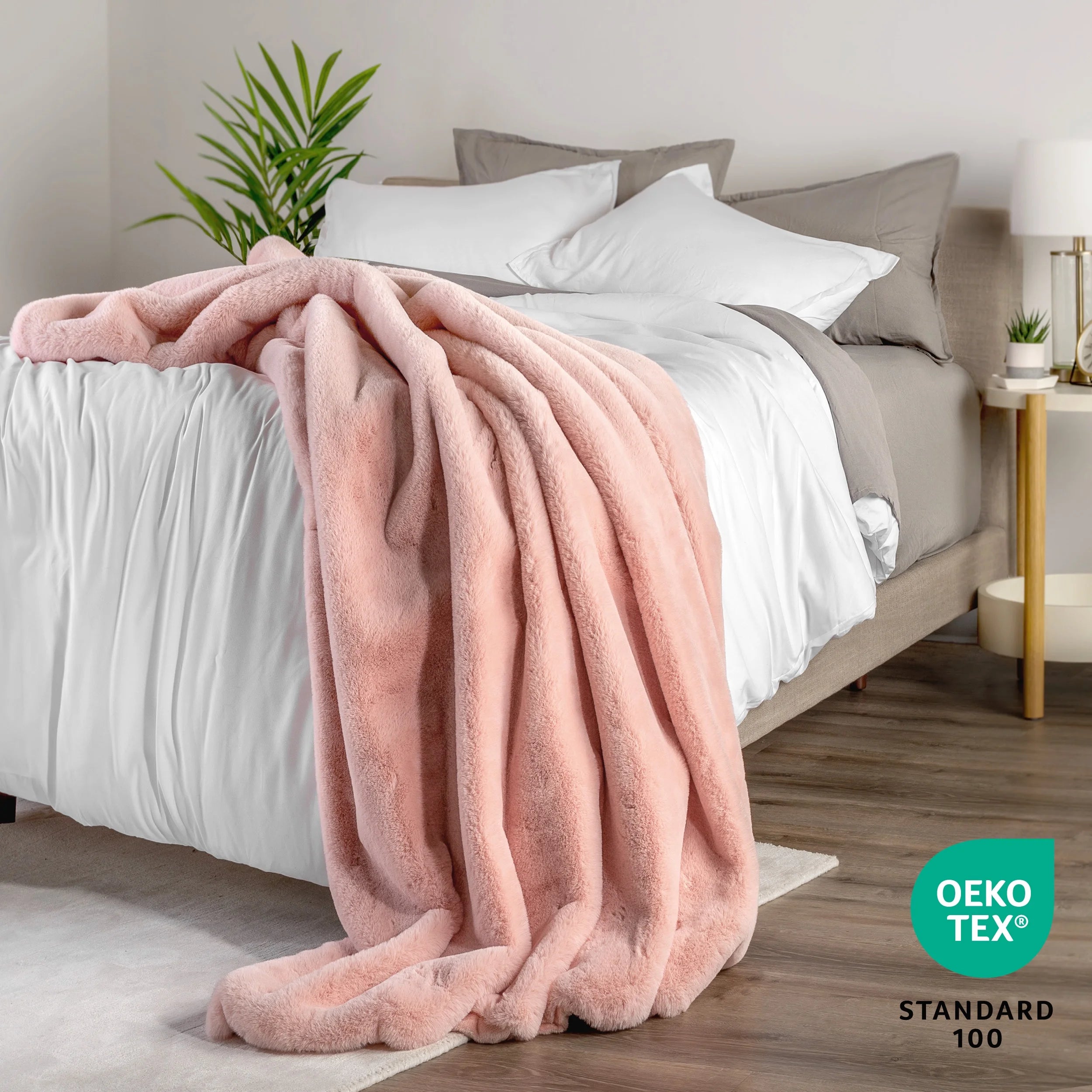 Faux Fur Blanket - 60" X 80" - Ultra Soft Fleece - Oversized, Blush