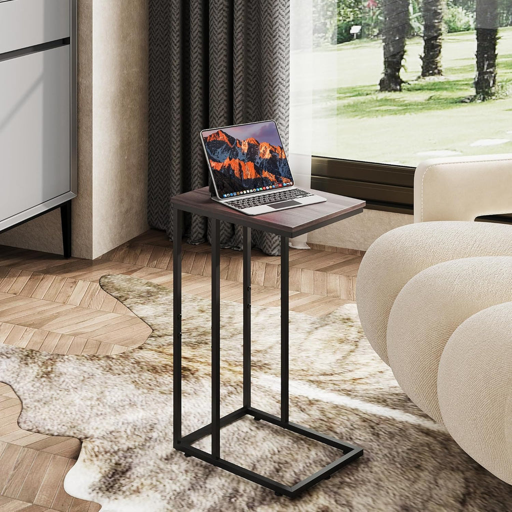 Small Side Table, C Shaped End Table for Couch, Sofa and Bed, Tv Tray Table That Slides under for Living Room, Bedroom, Bedside, Gray and Black