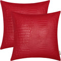 Faux Leather Pillow Covers 16 X 16 Inches, Christmas Red Leather Pillow Covers Pack of 2, Crocodile Leather Decorative Throw Pillows for Living Room Couch Bed Sofa Home