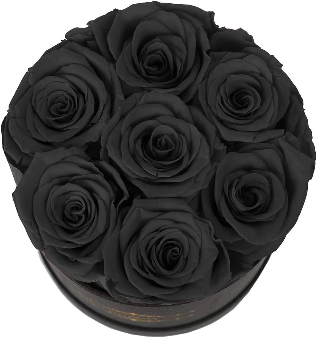 7 Piece Preserved Roses in a Box, Preserved Flowers for Birthday, Flower Gifts for Mothers Day (Black)