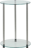 Designs2Go Classic Glass 2 Tier round End Table 15.75" - Modern Side Table for Living Room, Tempered Glass Table with Storage Shelves for Bathroom, Bedroom, Office, Glass/Chrome
