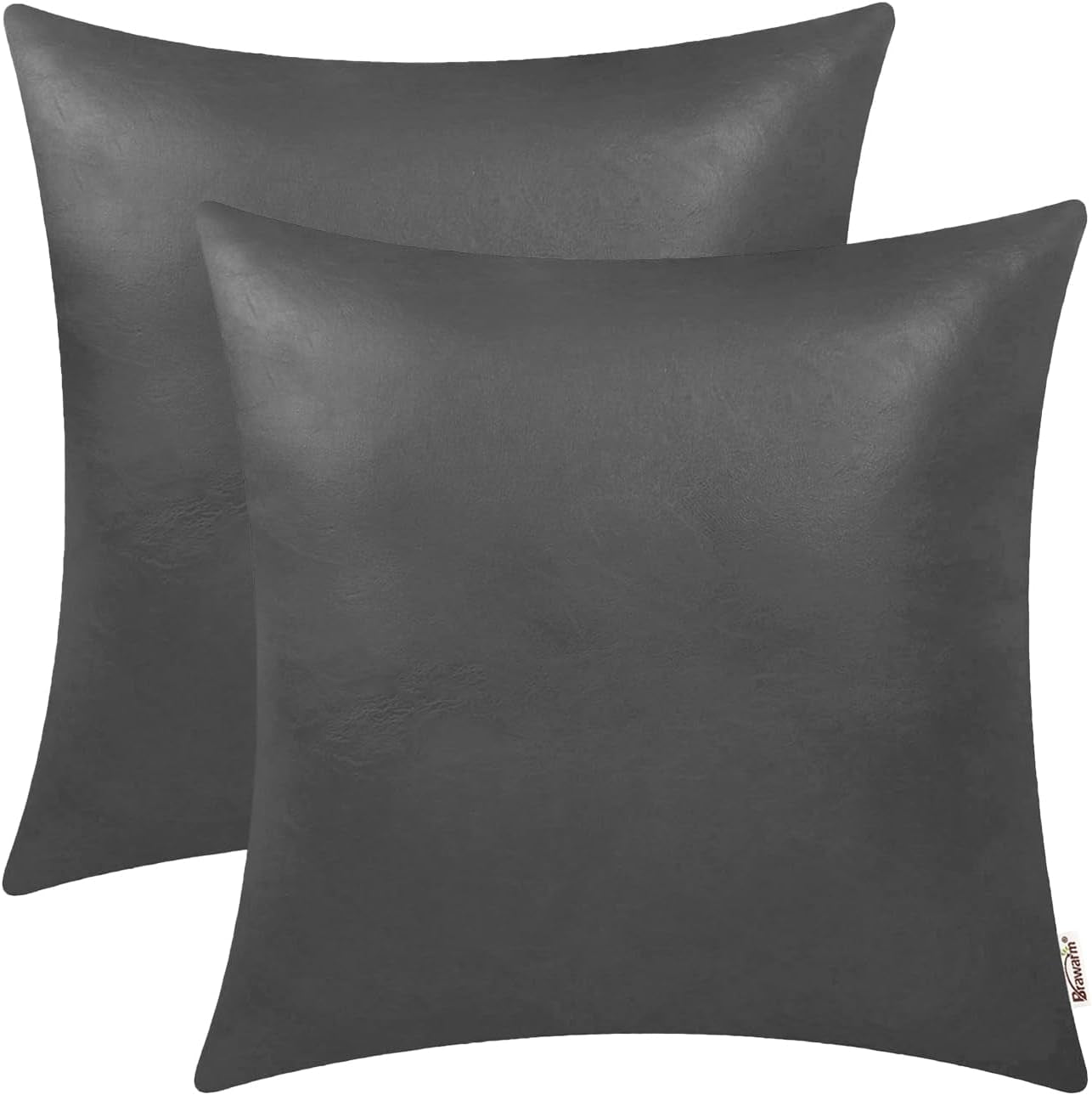 Faux Leather Throw Pillow Covers 22 X 22 Inches - Charcoal Gray Leather Pilow Covers Pack of 2, Solid Dyed Leather Pillowcases for Couch Bed Sofa Garden Home Decorative