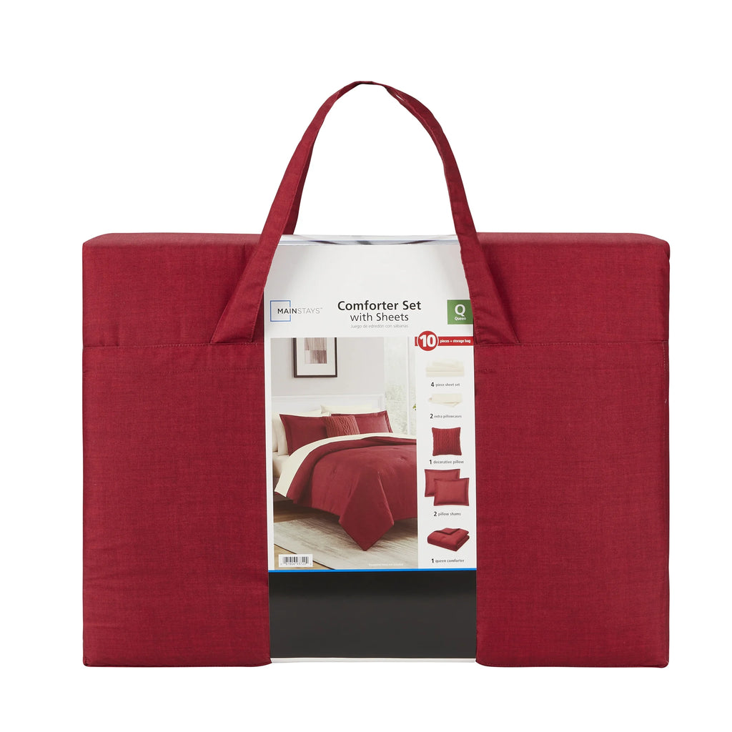 10 Piece Red Texture Bed in a Bag Comforter Set with Sheets, King