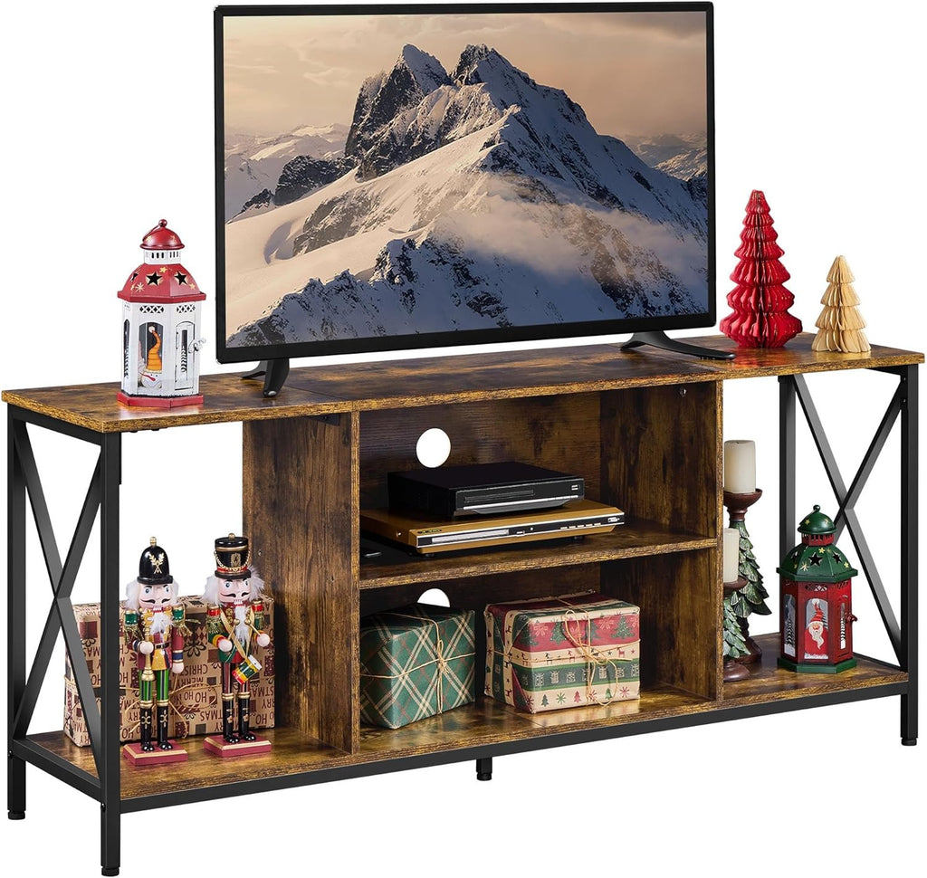 TV Stand for Tvs up to 65 Inches, Console Table with Shelves, Farmhouse Media Entertainment Center for Living Room, Rustic Brown