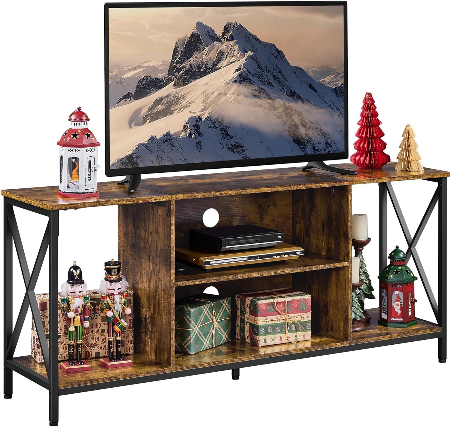 TV Stand for Tvs up to 65 Inches, Console Table with Shelves, Farmhouse Media Entertainment Center for Living Room, Rustic Brown