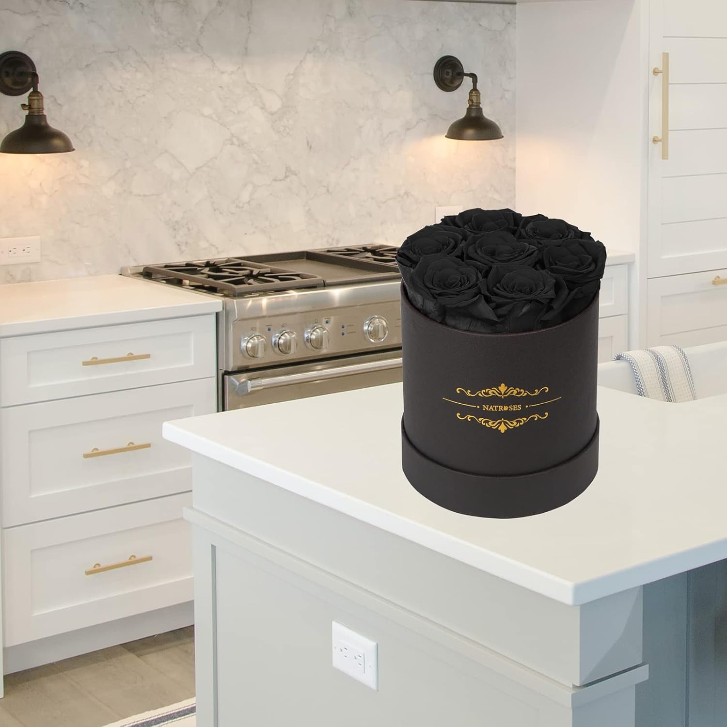 7 Piece Preserved Roses in a Box, Preserved Flowers for Birthday, Flower Gifts for Mothers Day (Black)