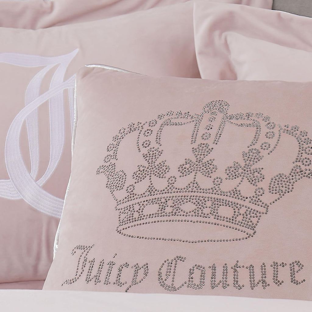 Juicy Couture - Decorative Accent Pillow, Velvet Rhinestone Crown, Premium Reversible Throw Pillow, Living Room and Bedroom Décor, Measures 20" X 20", Pink Blush