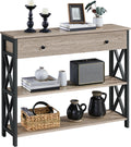Console Table with Drawer, Entryway Table with 3 Tier Storage Shelves, Narrow Long Sofa Table for Entryway, Living Room, Hallway, Couch, Kitchen, Metal Frame, Gray